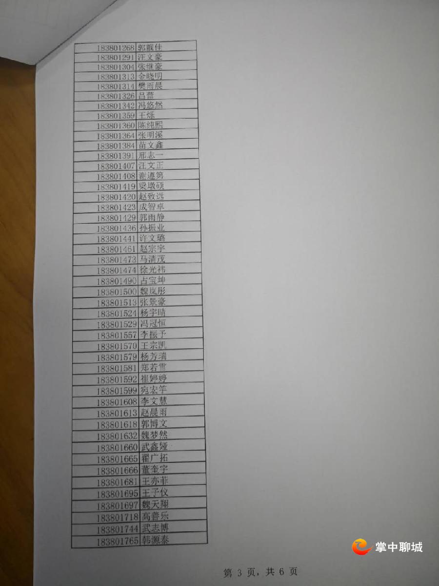 2018年聊城市文轩中学40%新生录取名单公布